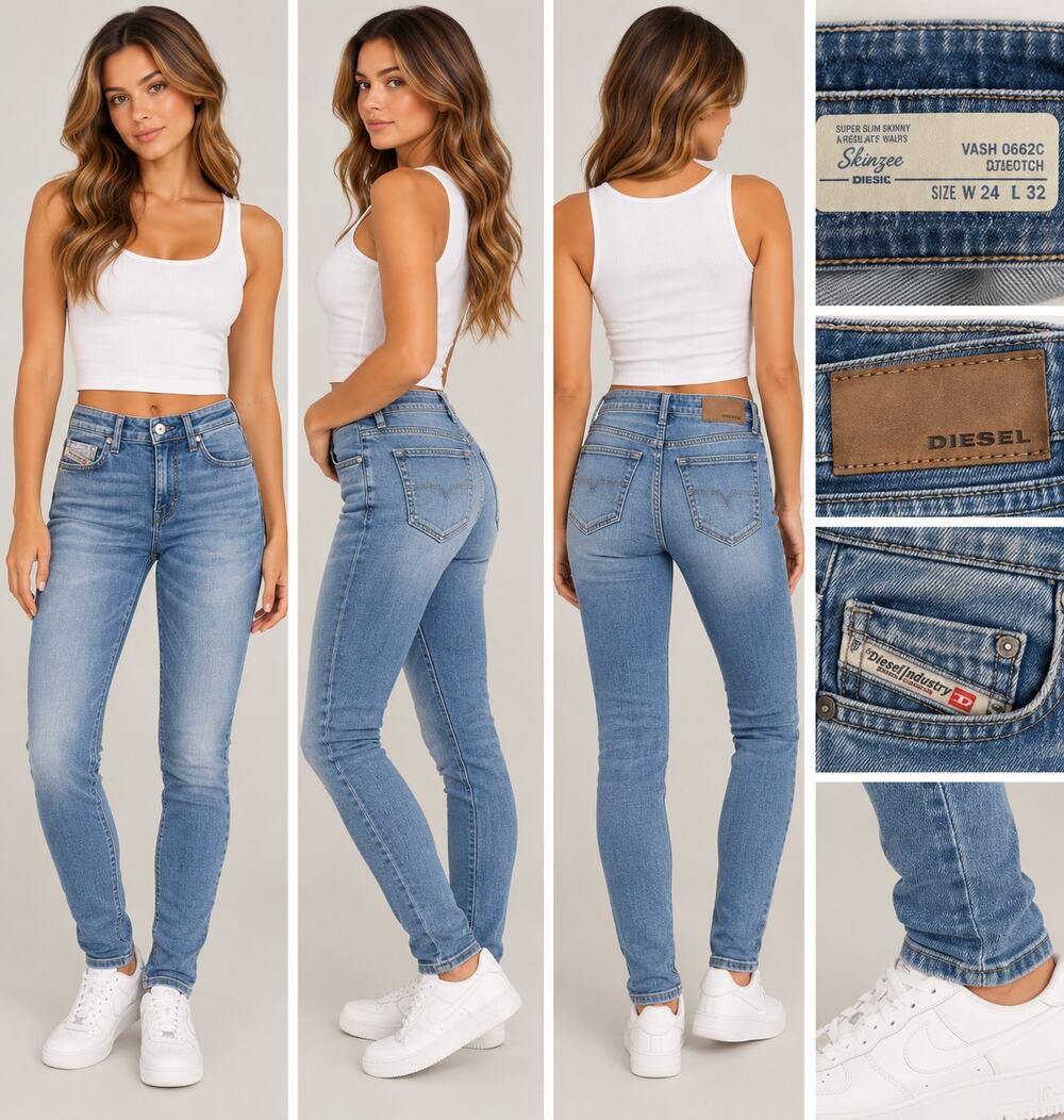 Diesel Vash 0662C Womenโs Jeans W24 L32 Super Slim Skinny Stretch Blue